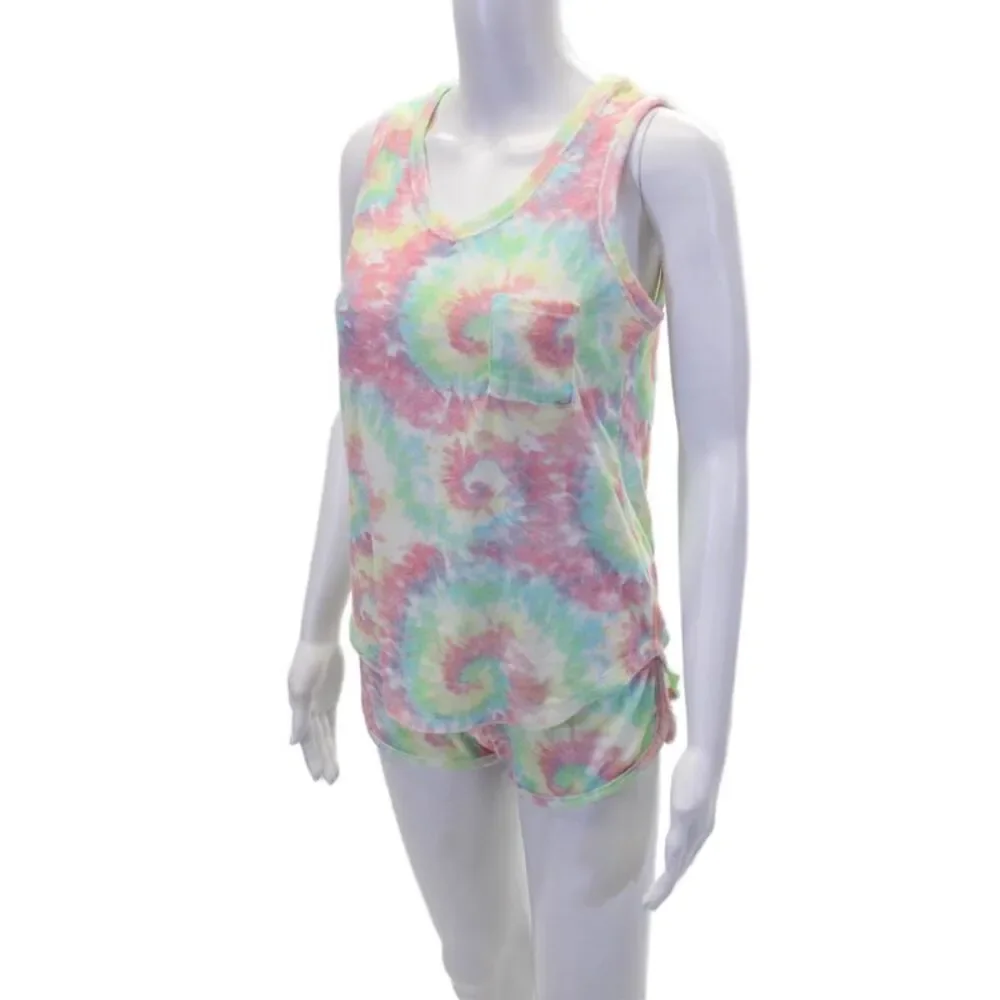 Emerson Road Womens Tie Dye Sleepwear Tank Top + Shorts Set Multicolor Size XS